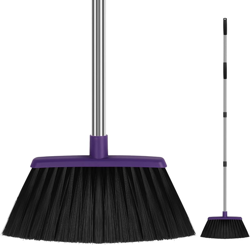 UDUK Heavy Duty Angle Broom, 55-Inch Long Handle Extra Wide 12.6 Inch Head, Stainless Steel Tube & PP Bristles for Pet Hair and Dust, Floor Safe - Purple - Image 1